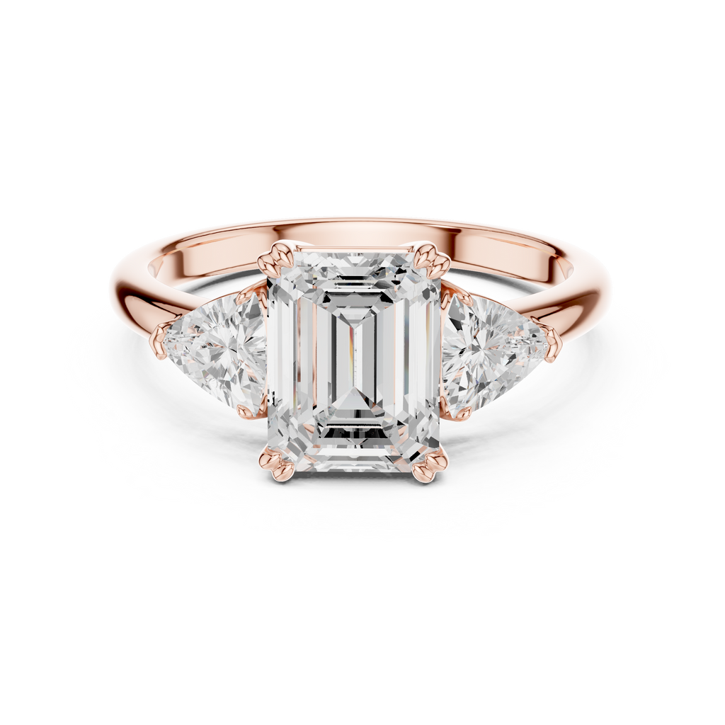 Emerald Cut Three Stone Diamond Engagement Ring with Trillion Side Stones
