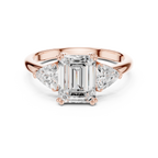 Emerald Cut Three Stone Diamond Engagement Ring with Trillion Side Stones