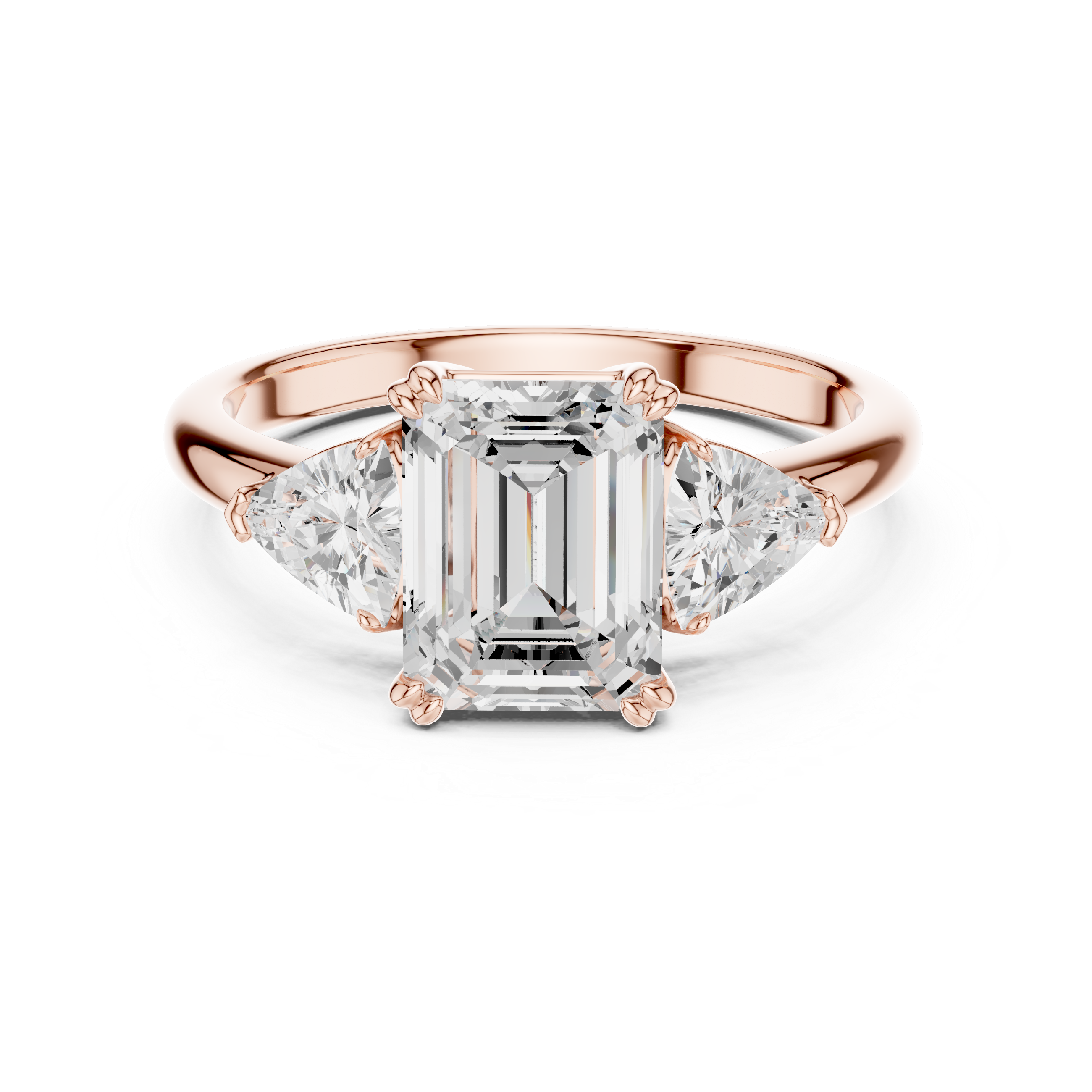 Emerald Cut Three Stone Diamond Engagement Ring with Trillion Side Stones