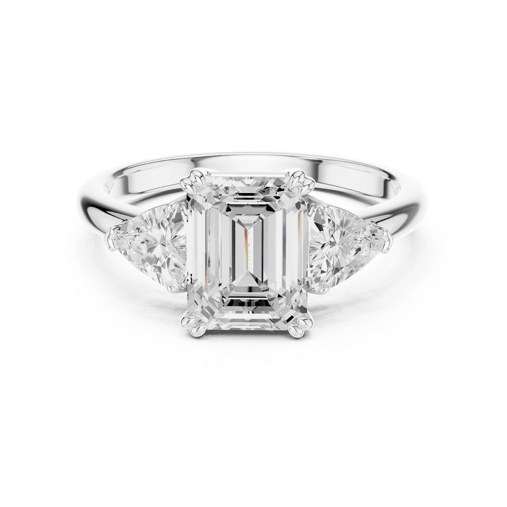 Emerald Cut Three Stone Diamond Engagement Ring with Trillion Side Stones