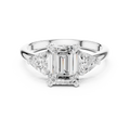 Emerald Cut Three Stone Diamond Engagement Ring with Trillion Side Stones