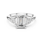 Emerald Cut Three Stone Diamond Engagement Ring with Trillion Side Stones
