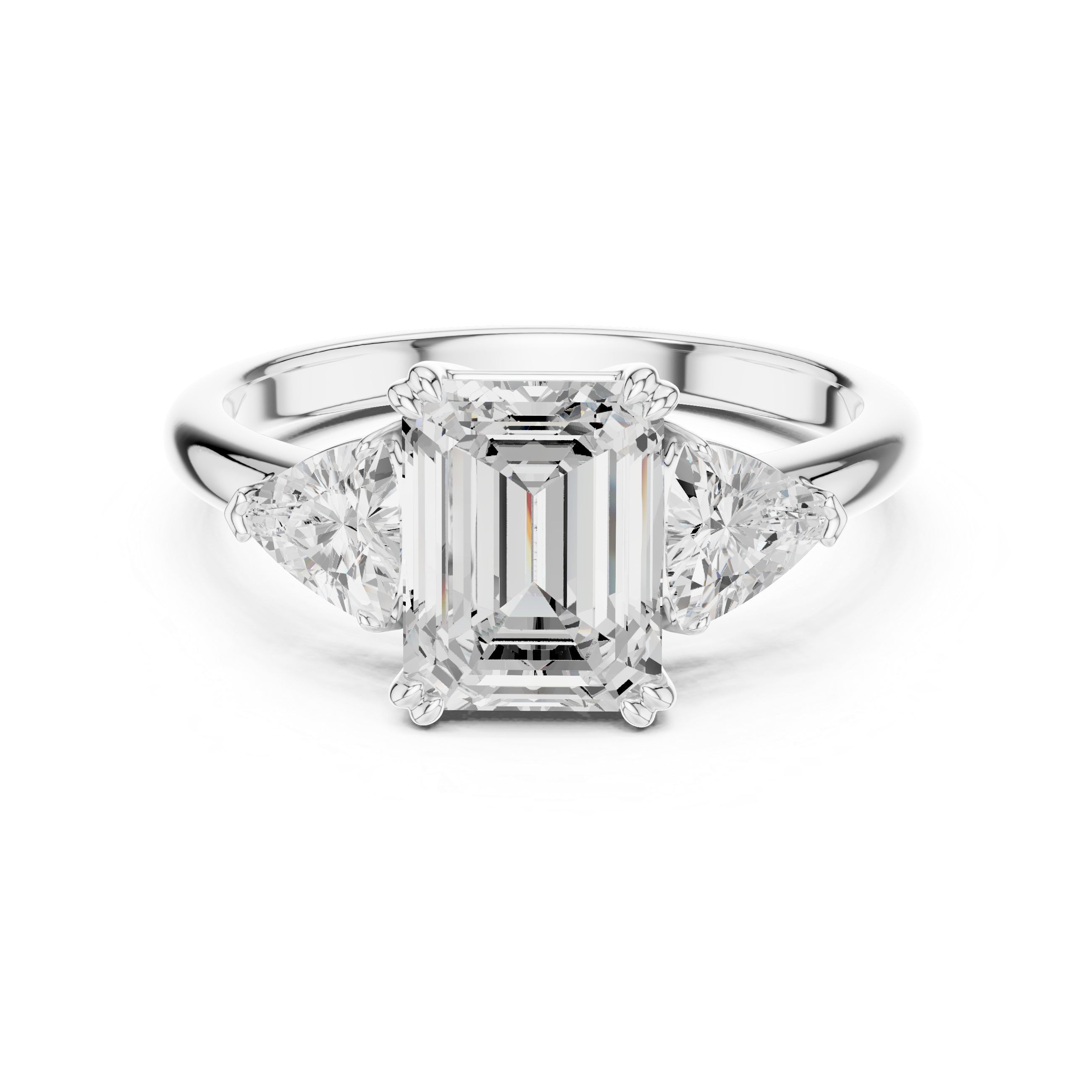 Emerald Cut Three Stone Diamond Engagement Ring with Trillion Side Stones
