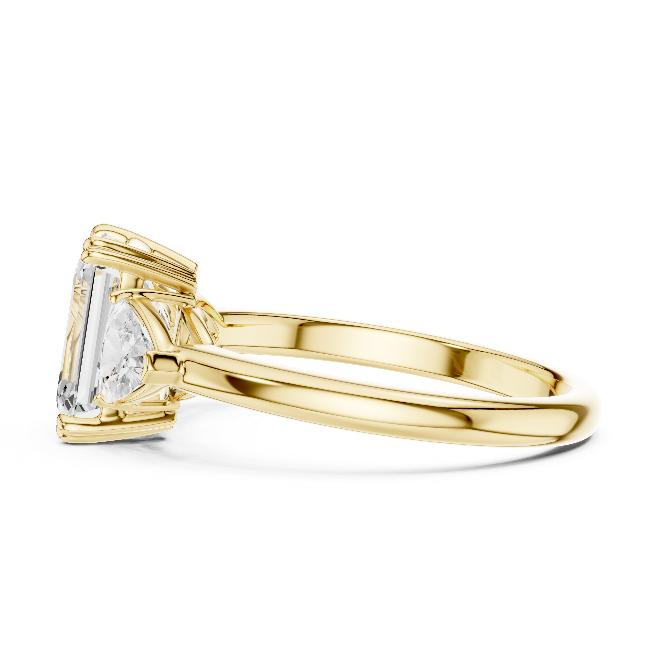 Emerald Cut Three Stone Diamond Engagement Ring with Trillion Side Stones