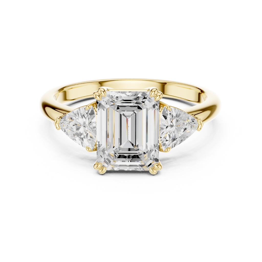 Emerald Cut Three Stone Diamond Engagement Ring with Trillion Side Stones