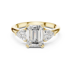 Emerald Cut Three Stone Diamond Engagement Ring with Trillion Side Stones