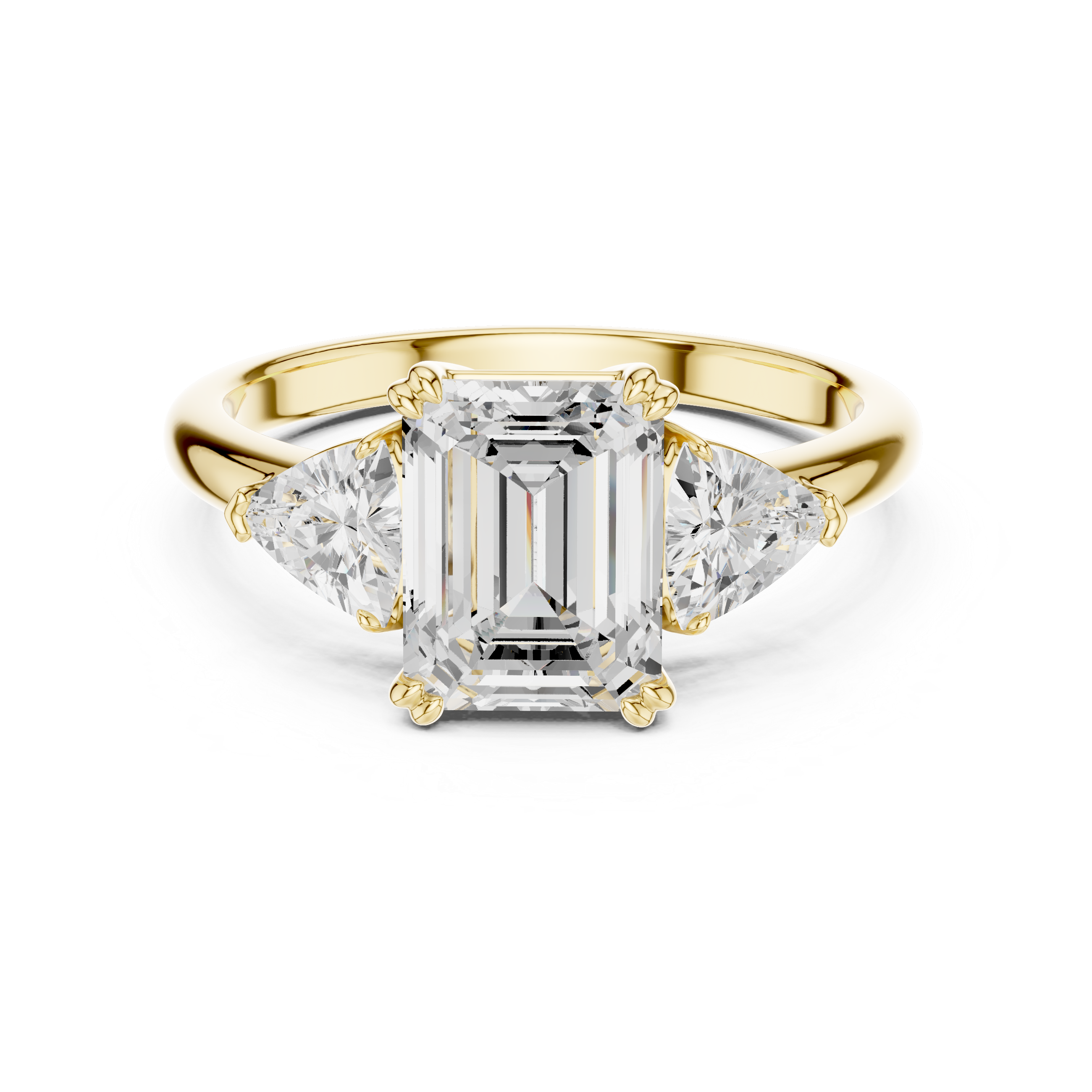 Emerald Cut Three Stone Diamond Engagement Ring with Trillion Side Stones