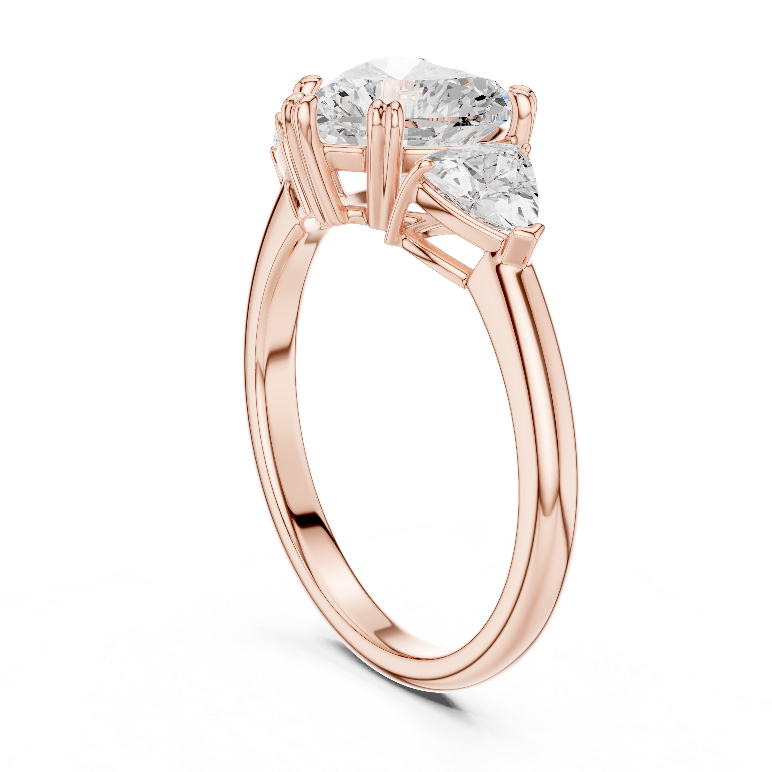 Heart Cut Three Stone Diamond Engagement Ring with Trillion Side Stones