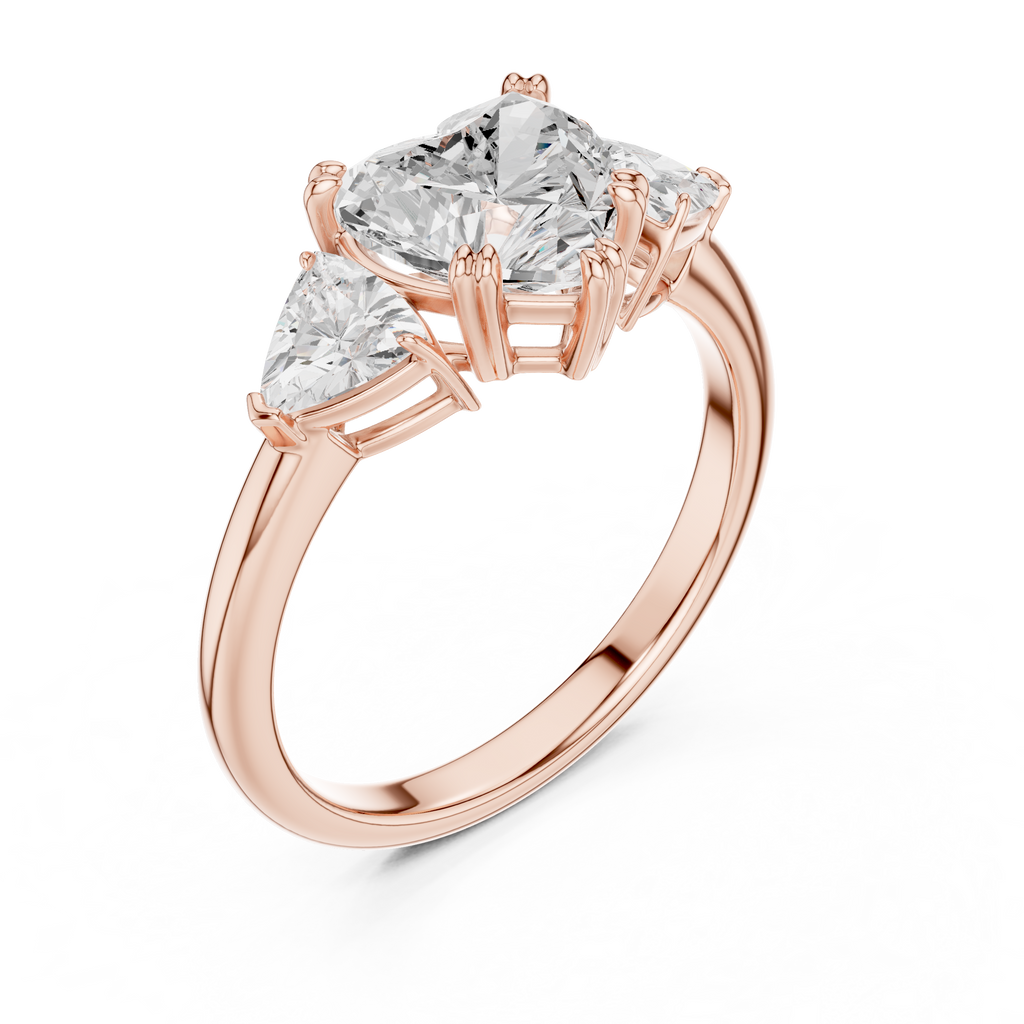 Heart Cut Three Stone Diamond Engagement Ring with Trillion Side Stones