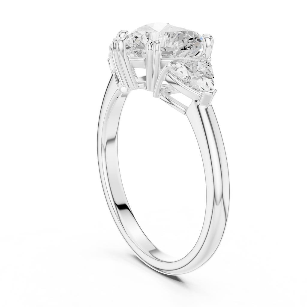 Heart Cut Three Stone Diamond Engagement Ring with Trillion Side Stones