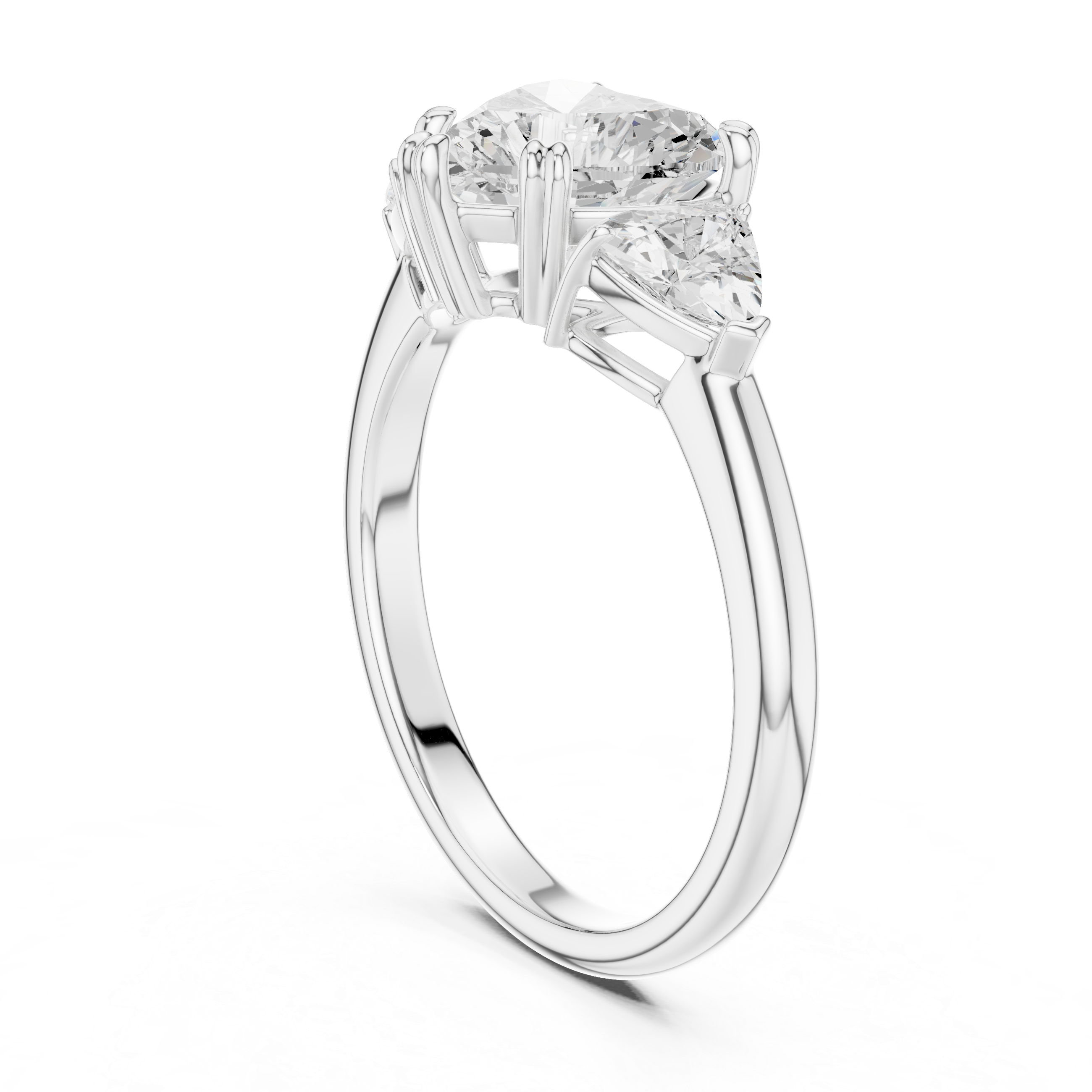 Heart Cut Three Stone Diamond Engagement Ring with Trillion Side Stones