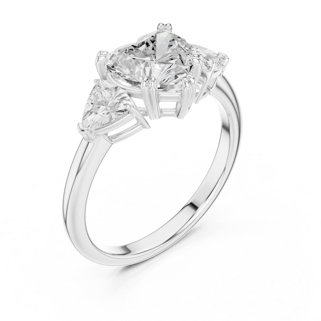 Heart Cut Three Stone Diamond Engagement Ring with Trillion Side Stones