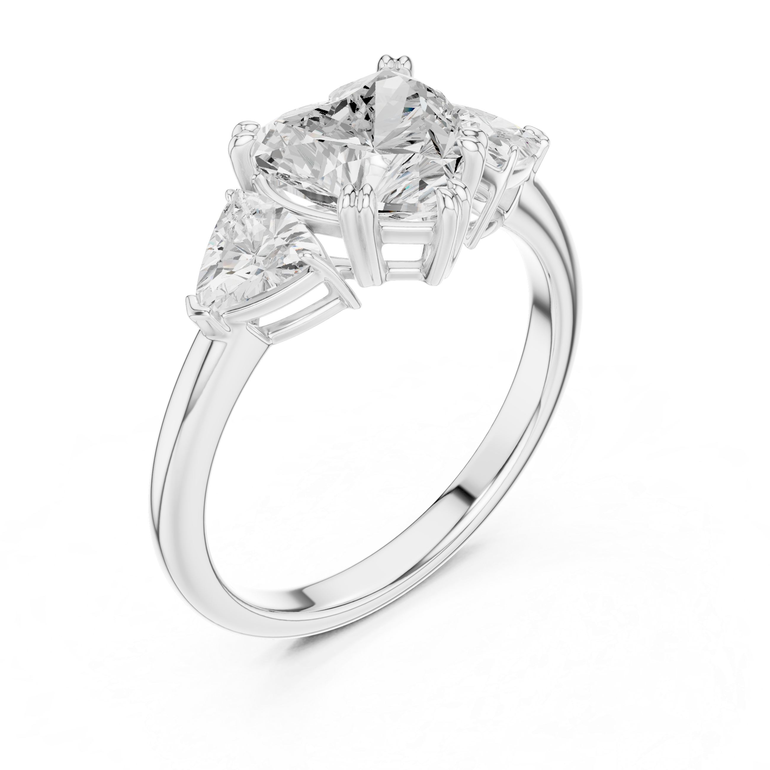 Heart Cut Three Stone Diamond Engagement Ring with Trillion Side Stones