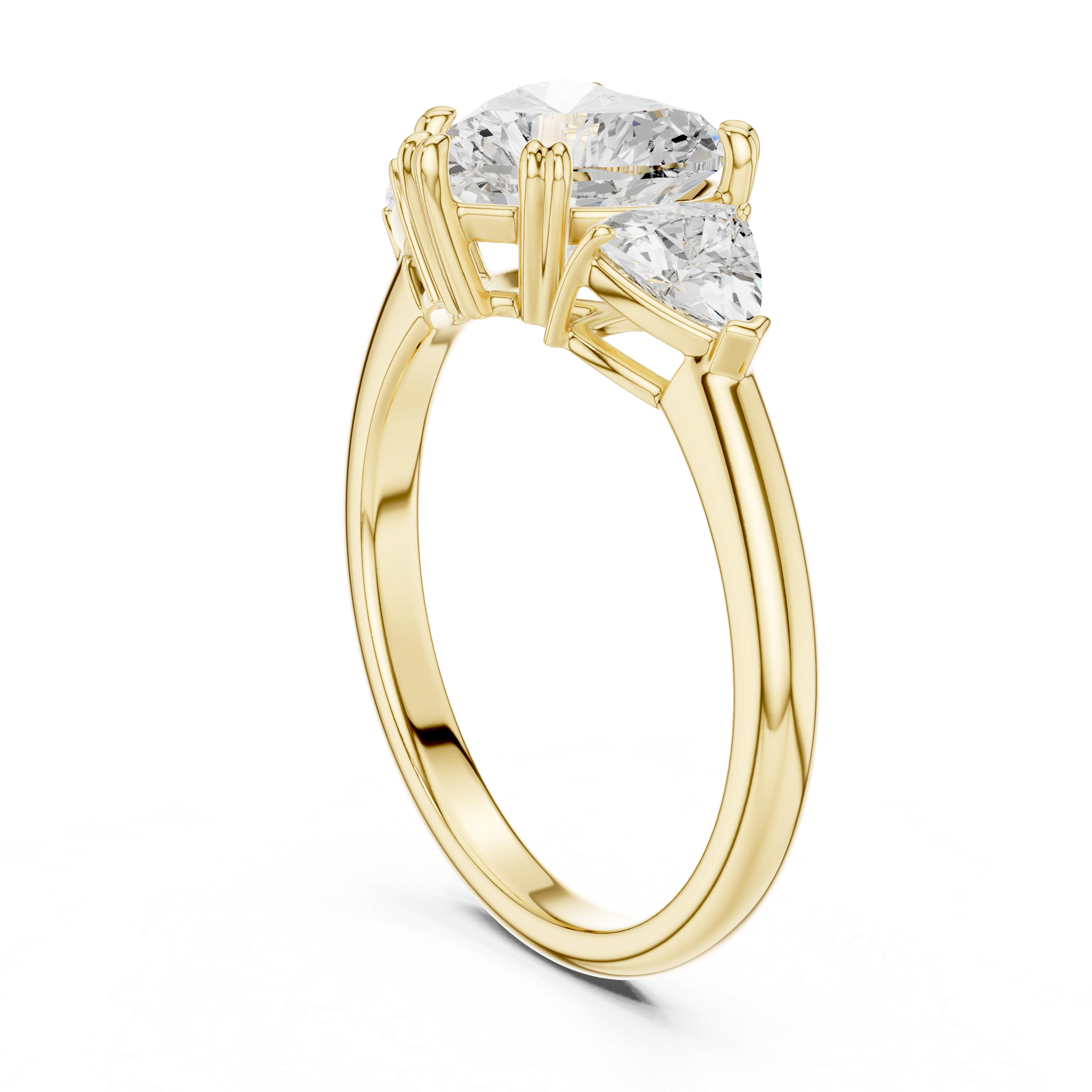 Heart Cut Three Stone Diamond Engagement Ring with Trillion Side Stones