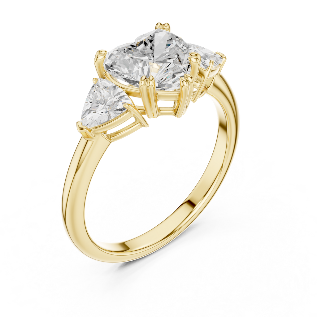 Heart Cut Three Stone Diamond Engagement Ring with Trillion Side Stones