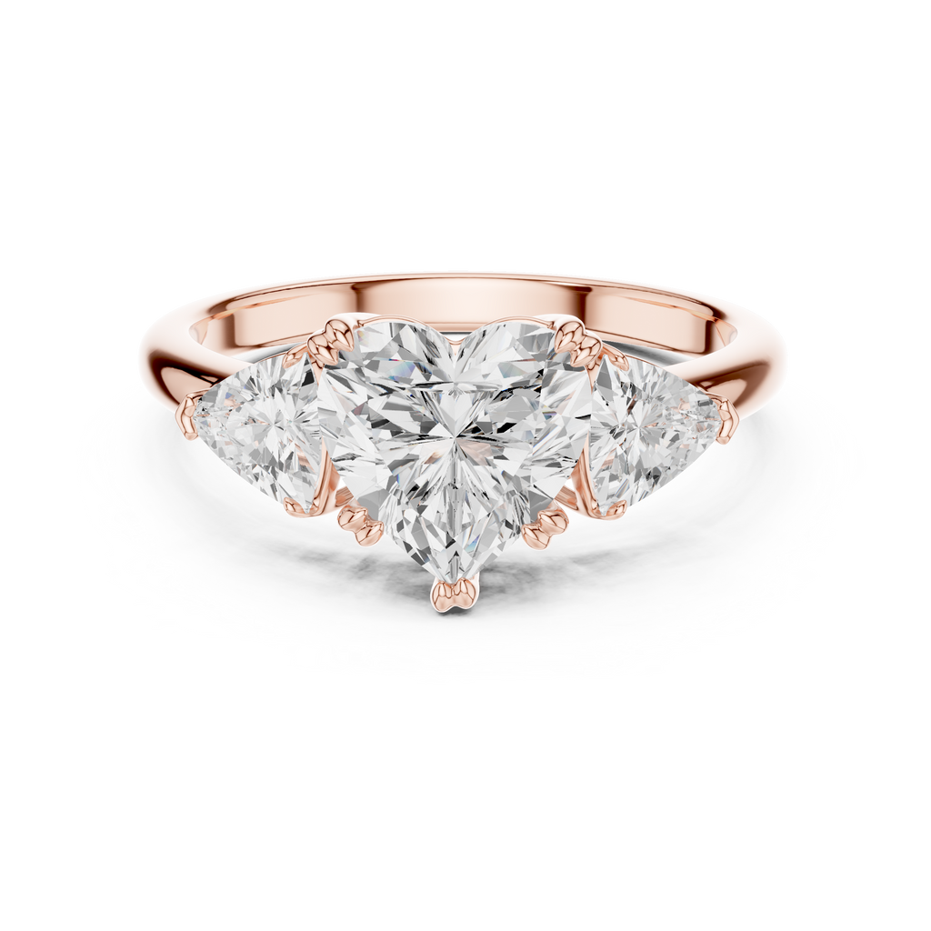 Heart Cut Three Stone Diamond Engagement Ring with Trillion Side Stones
