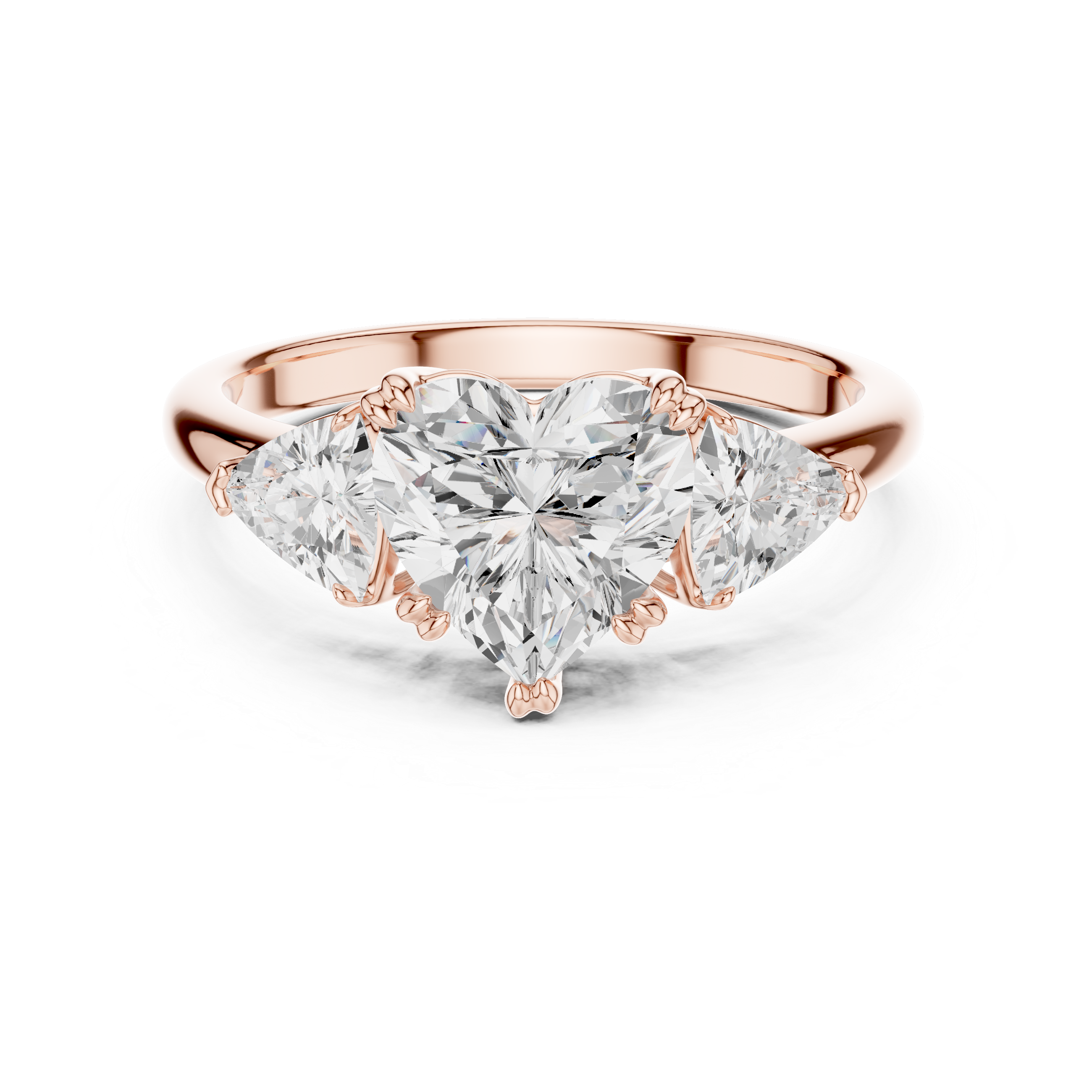 Heart Cut Three Stone Diamond Engagement Ring with Trillion Side Stones