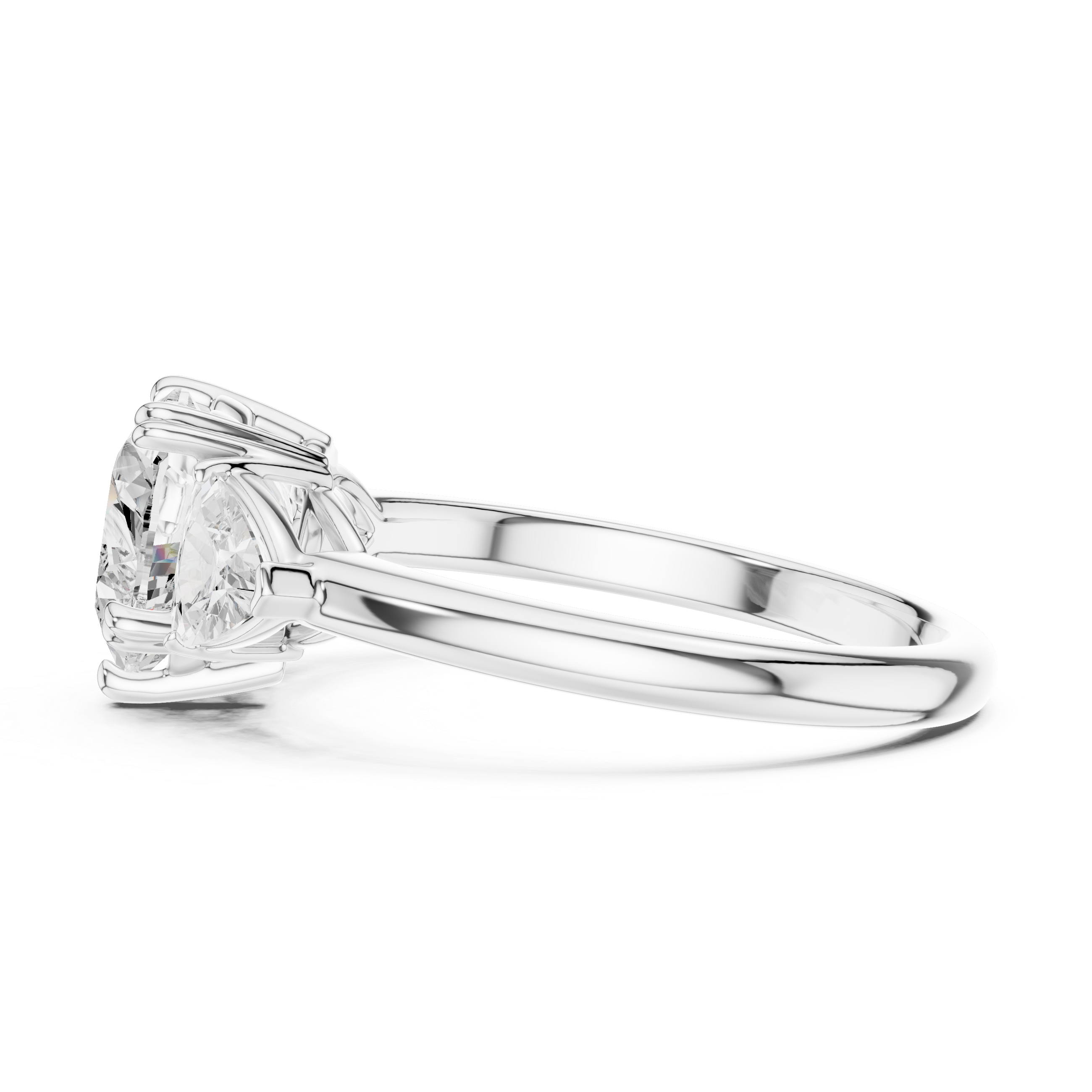 Heart Cut Three Stone Diamond Engagement Ring with Trillion Side Stones