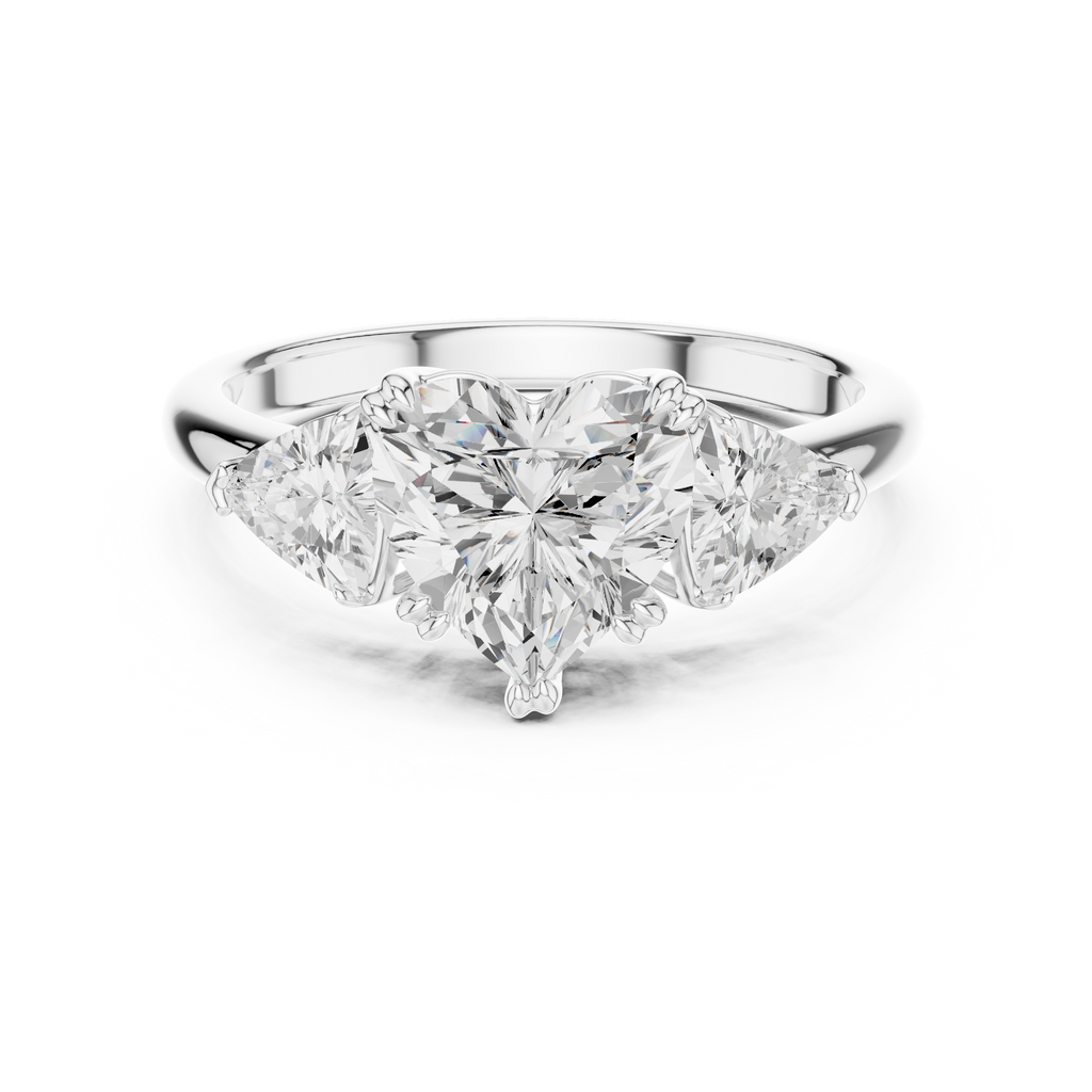 Heart Cut Three Stone Diamond Engagement Ring with Trillion Side Stones