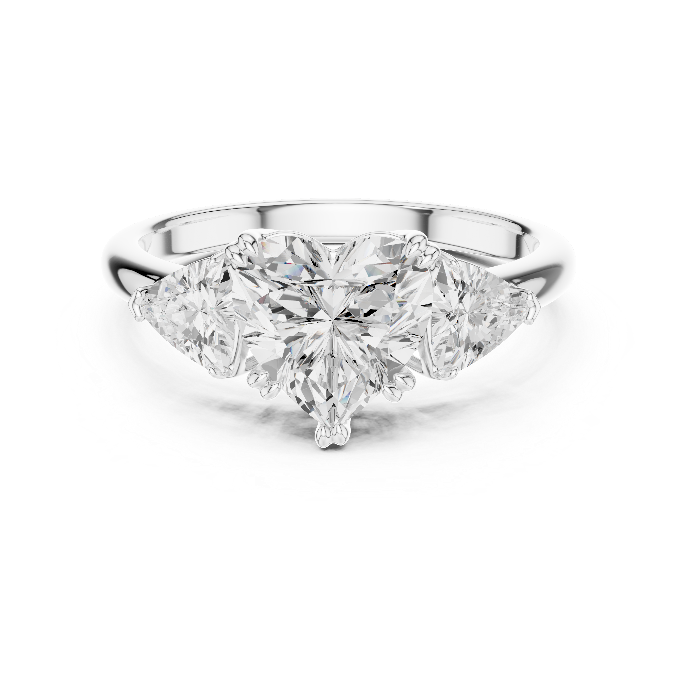 Heart Cut Three Stone Diamond Engagement Ring with Trillion Side Stones