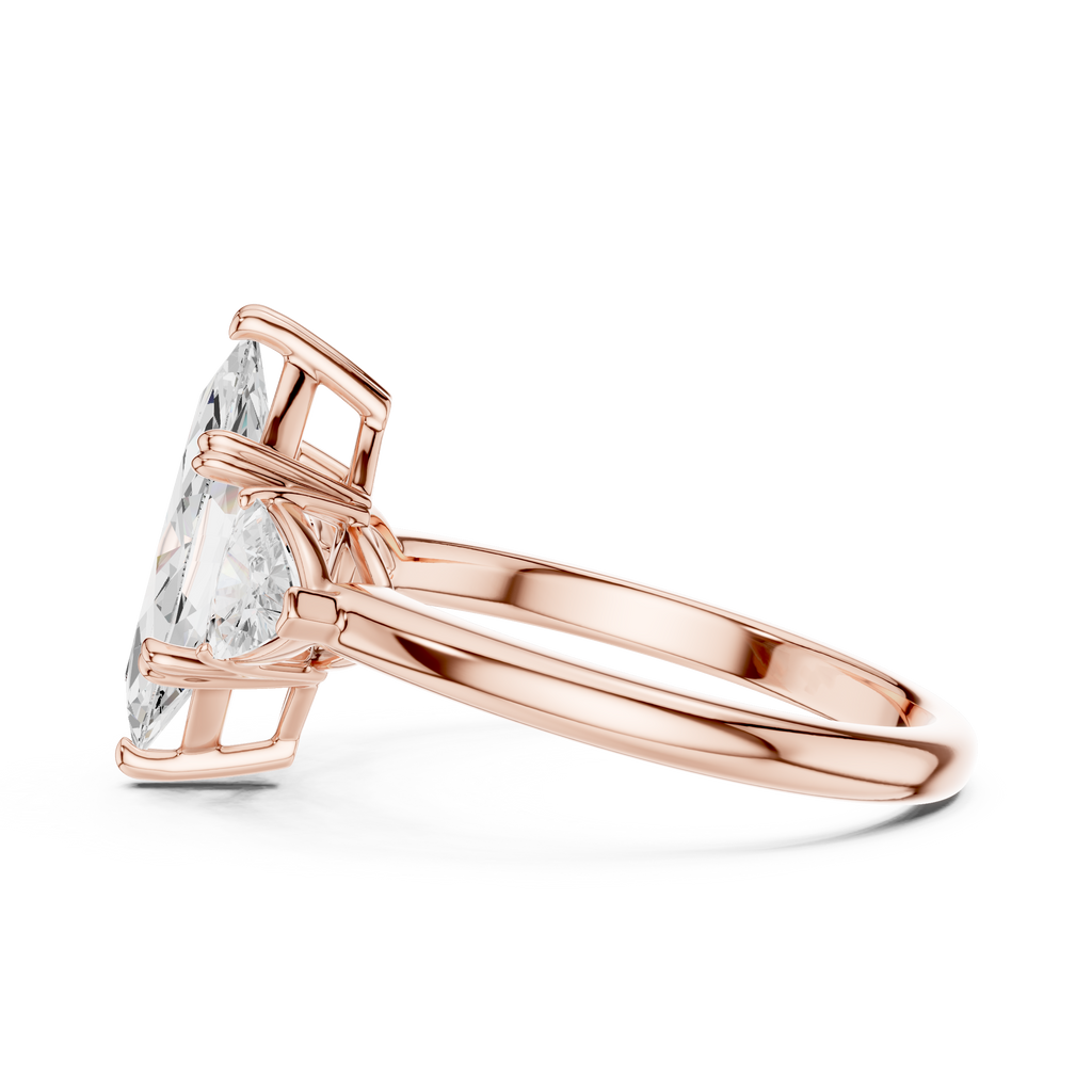 Marquise Cut Three Stone Diamond Engagement Ring with Trillion Side Stones