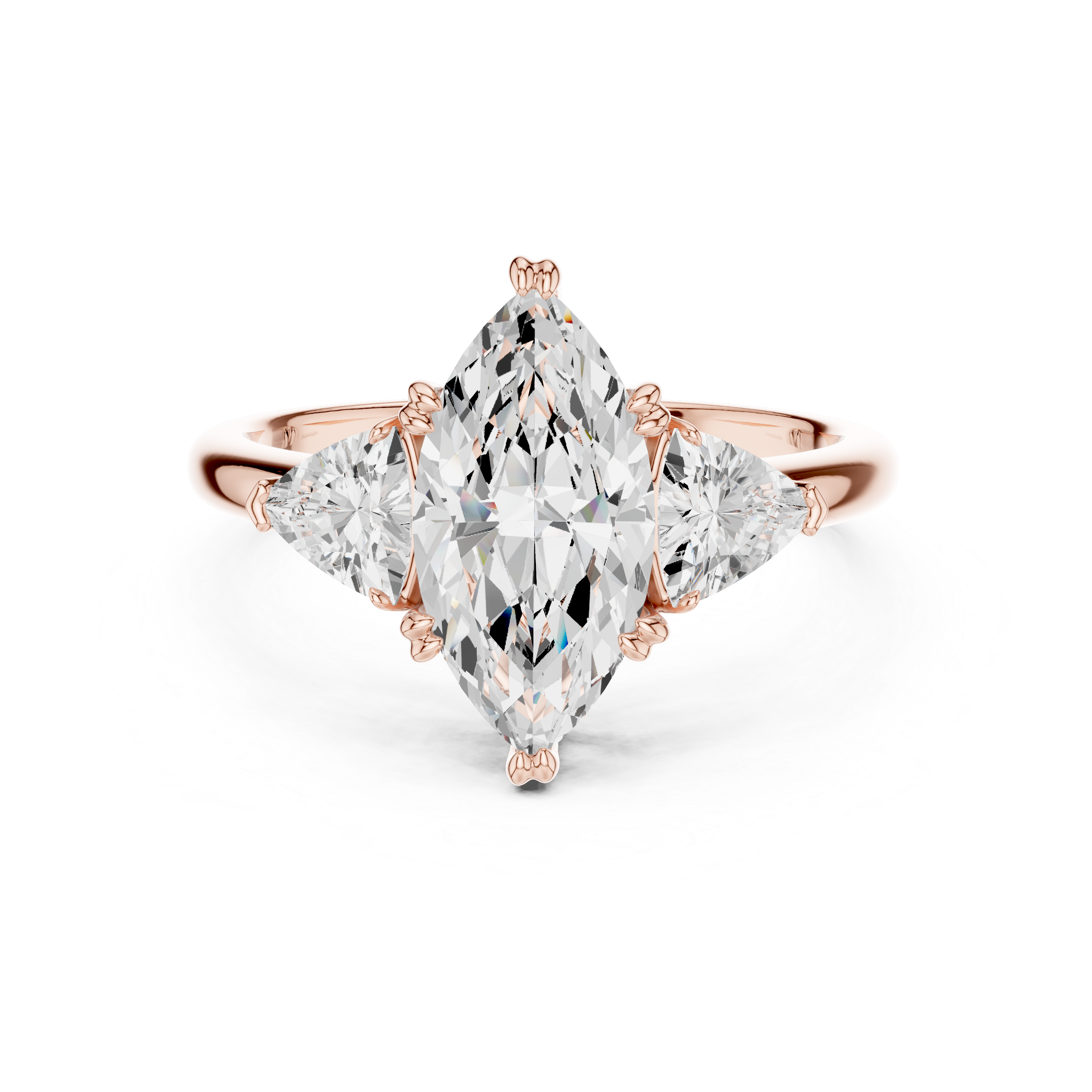 Marquise Cut Three Stone Diamond Engagement Ring with Trillion Side Stones