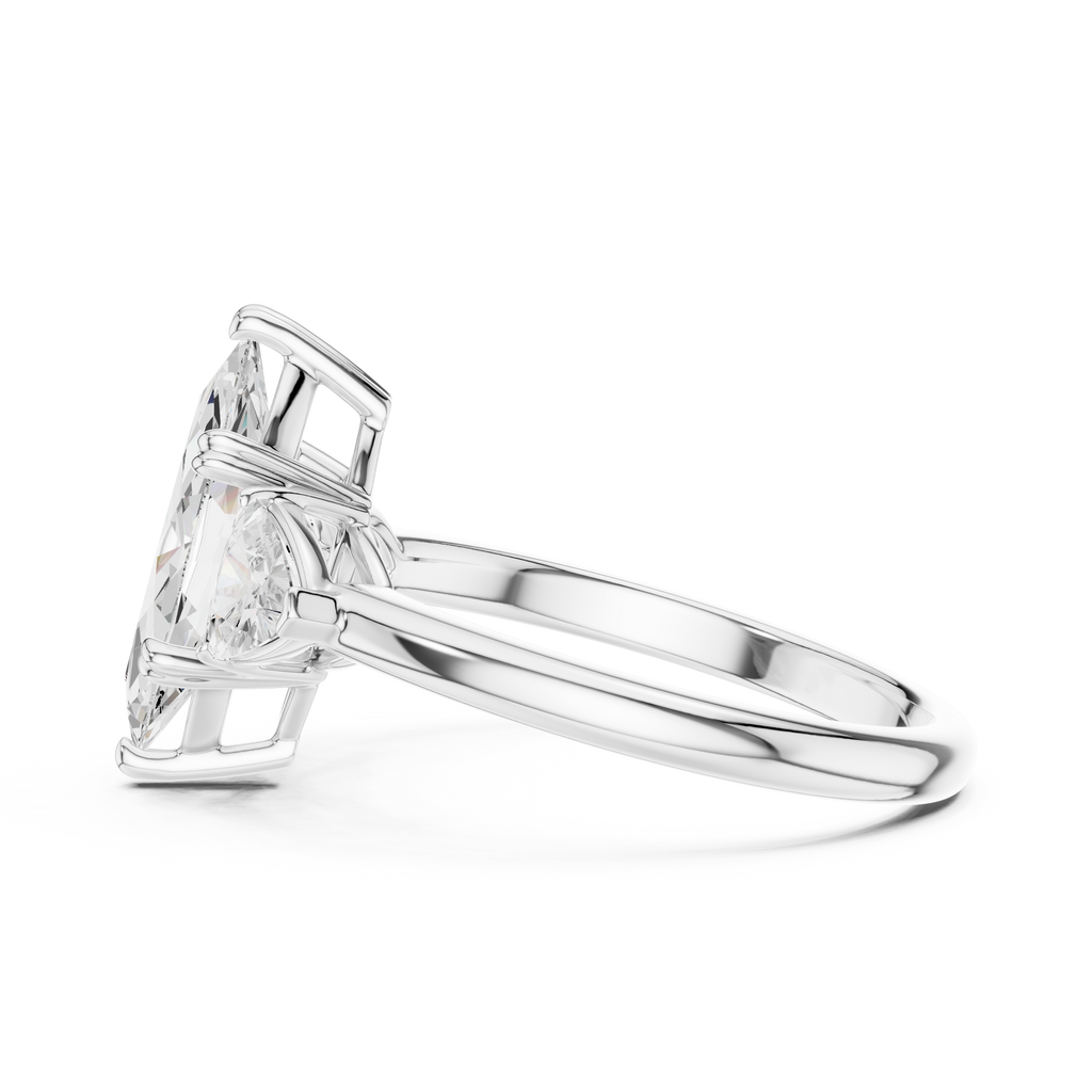 Marquise Cut Three Stone Diamond Engagement Ring with Trillion Side Stones