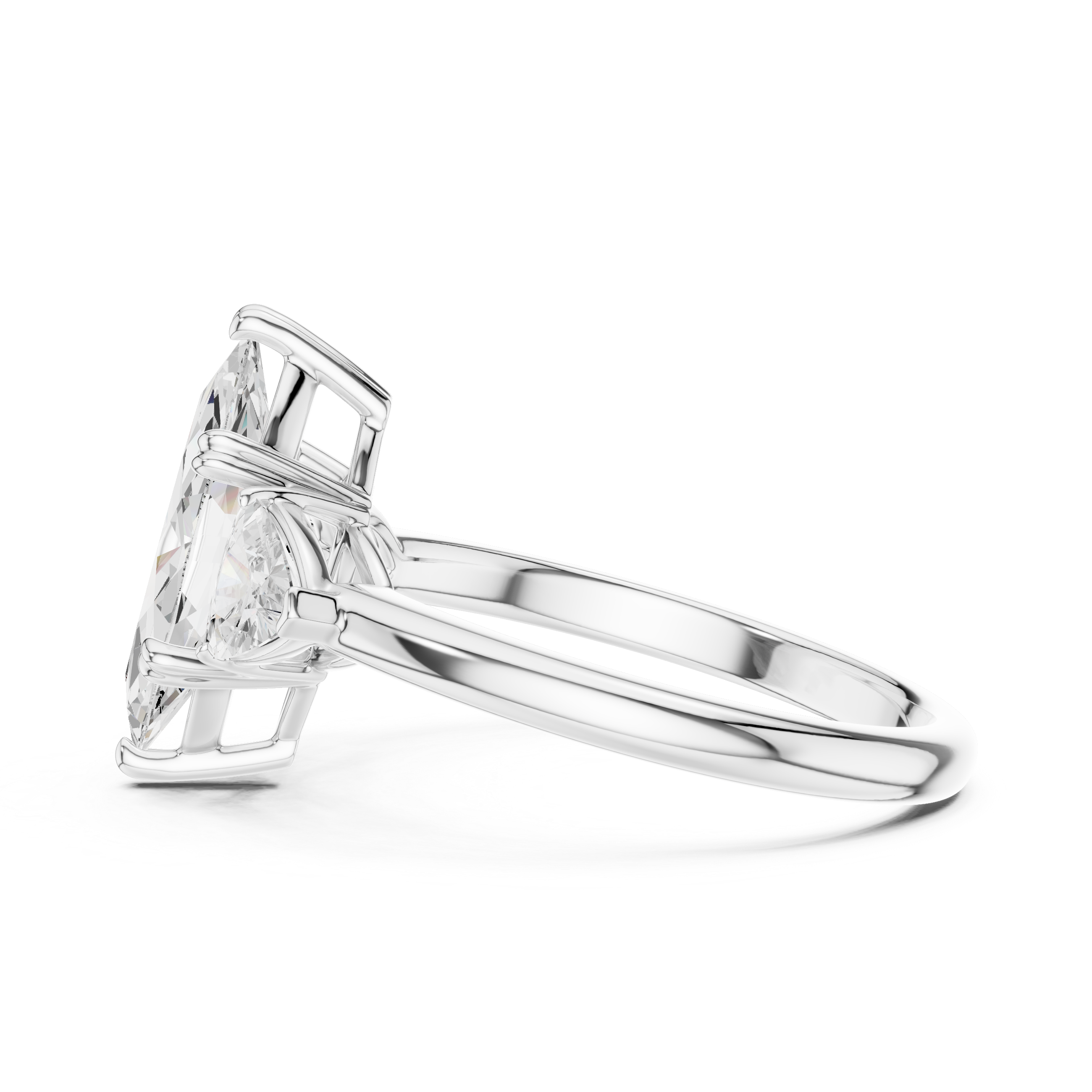 Marquise Cut Three Stone Diamond Engagement Ring with Trillion Side Stones