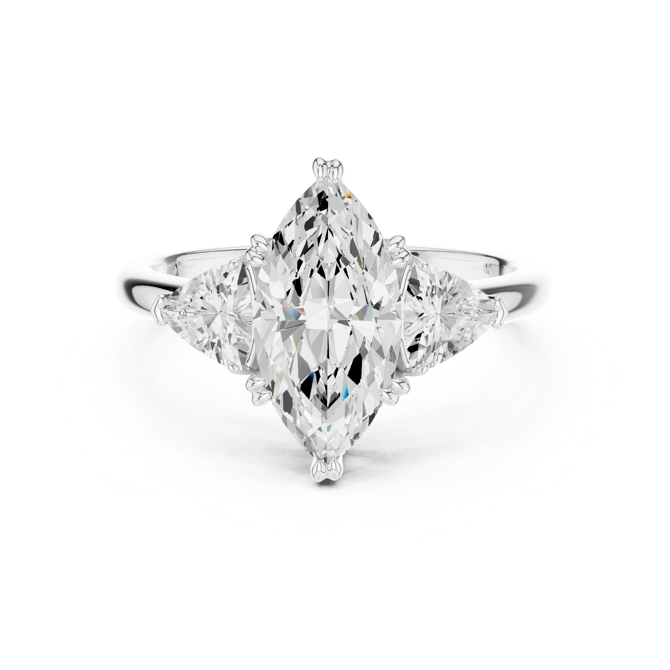 Marquise Cut Three Stone Diamond Engagement Ring with Trillion Side Stones