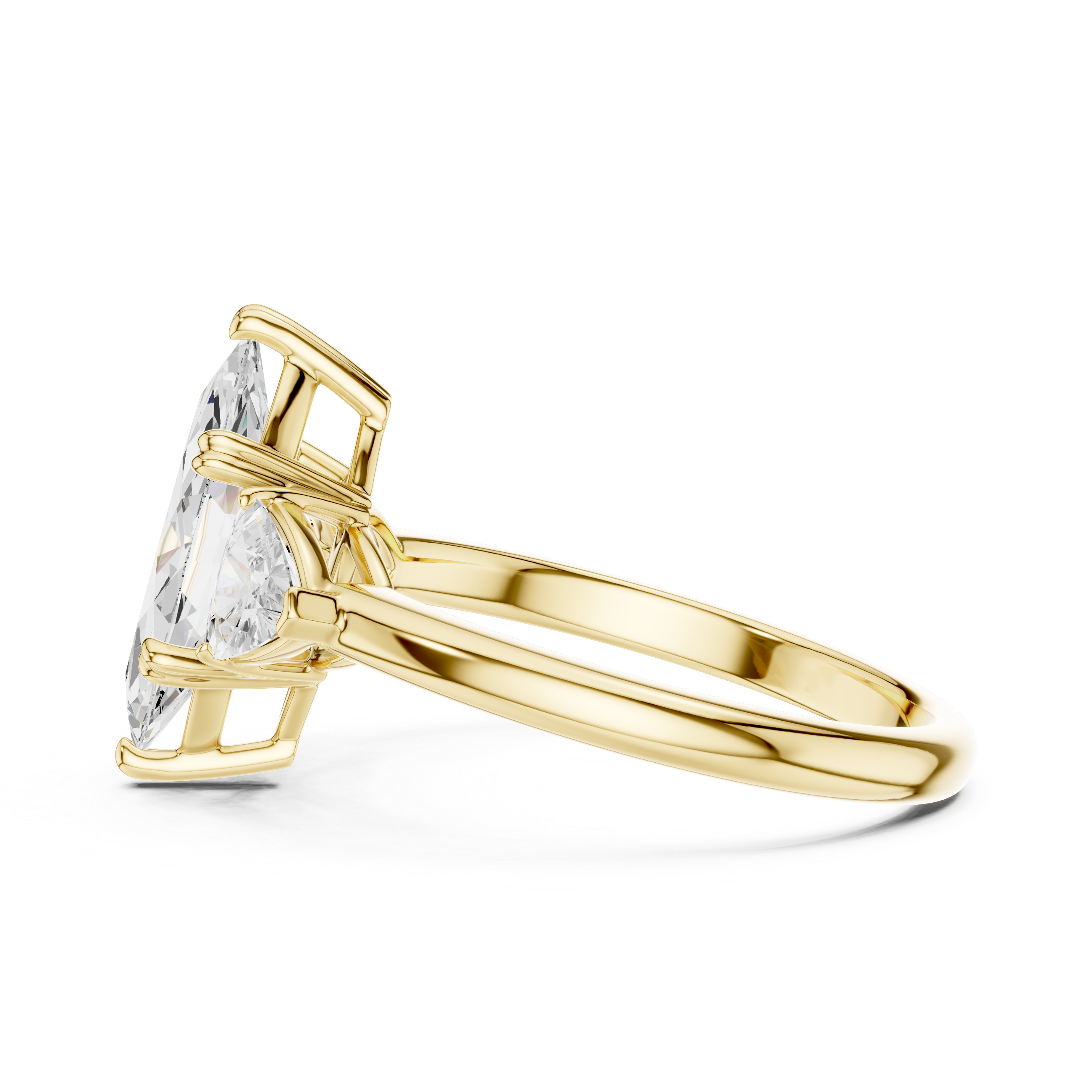 Marquise Cut Three Stone Diamond Engagement Ring with Trillion Side Stones