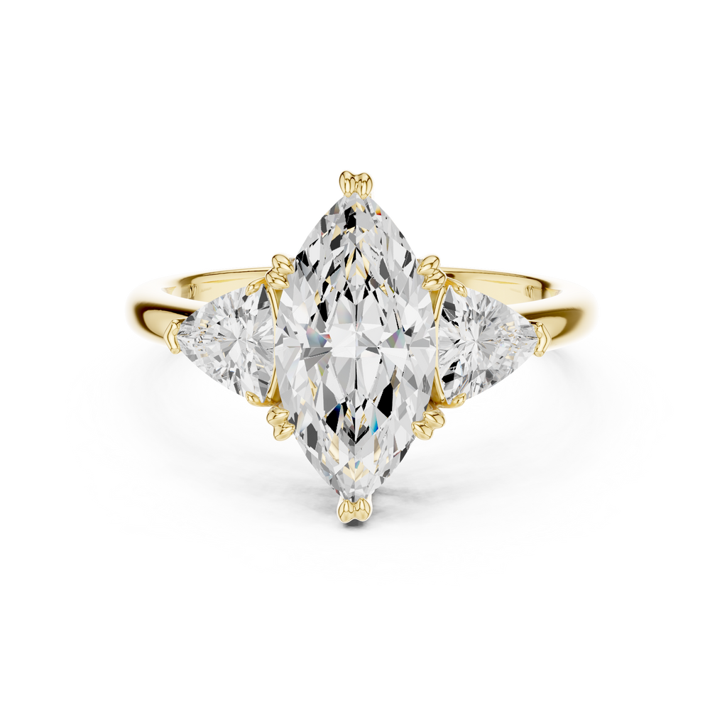 Marquise Cut Three Stone Diamond Engagement Ring with Trillion Side Stones