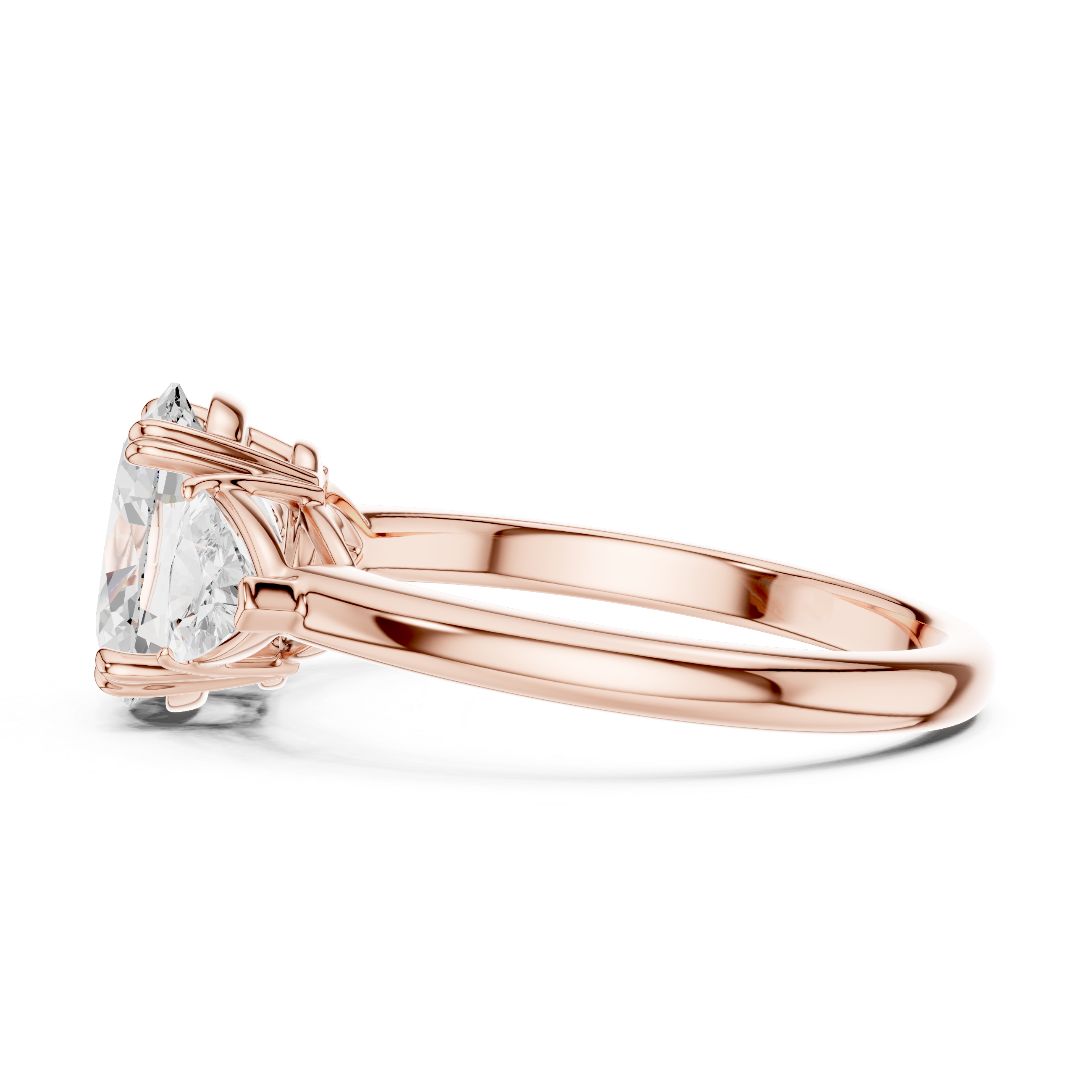 Oval Cut Three Stone Diamond Engagement Ring with Trillion Side Stones