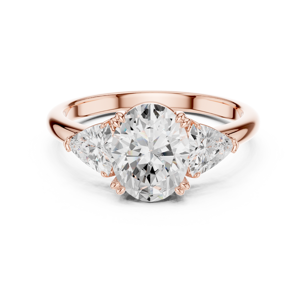 Oval Cut Three Stone Diamond Engagement Ring with Trillion Side Stones