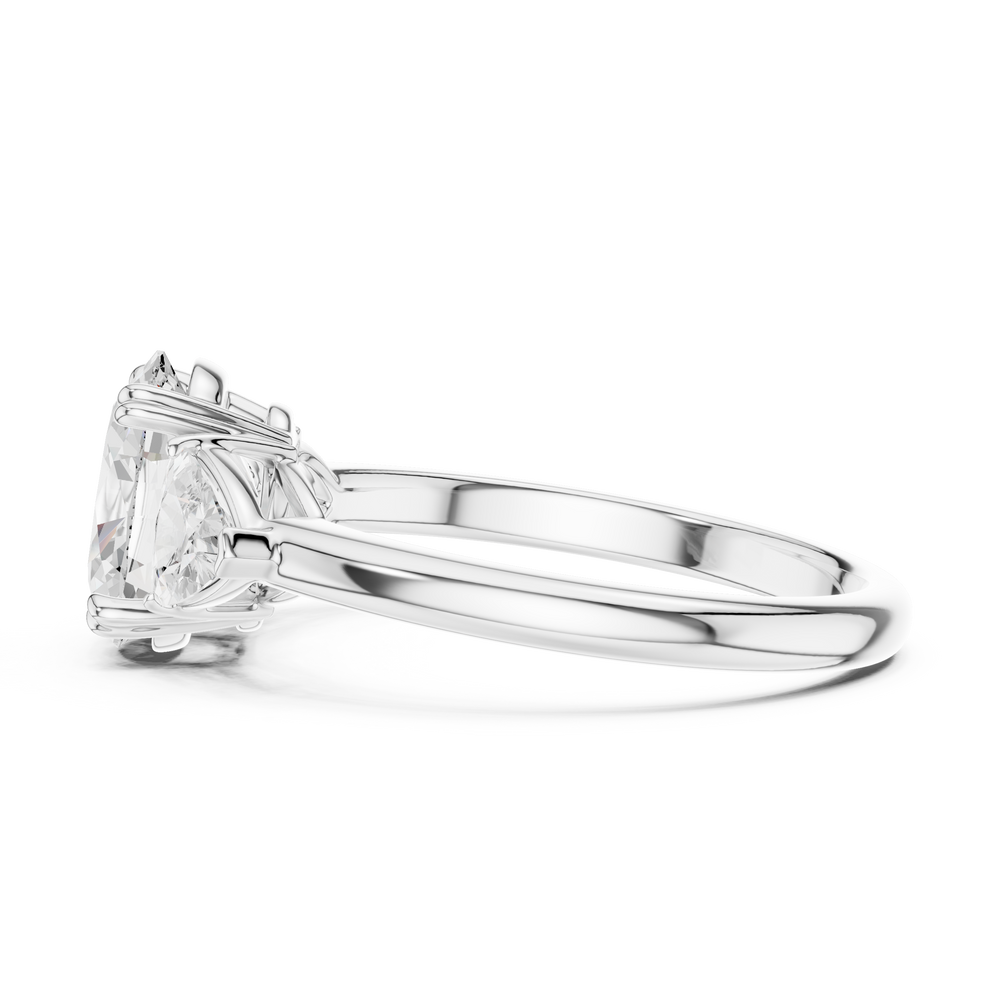 Oval Cut Three Stone Diamond Engagement Ring with Trillion Side Stones