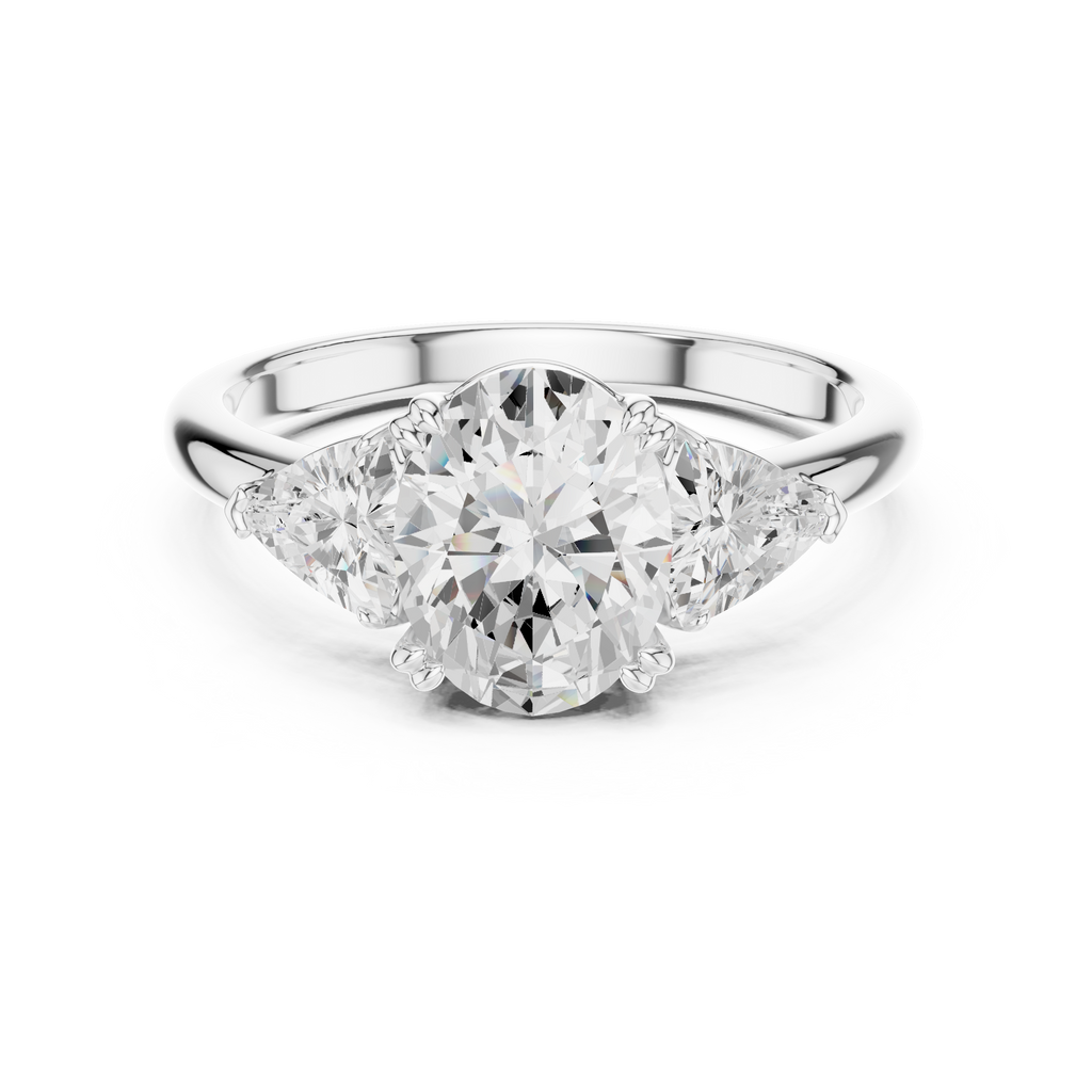 Oval Cut Three Stone Diamond Engagement Ring with Trillion Side Stones
