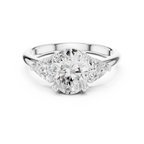 Oval Cut Three Stone Diamond Engagement Ring with Trillion Side Stones