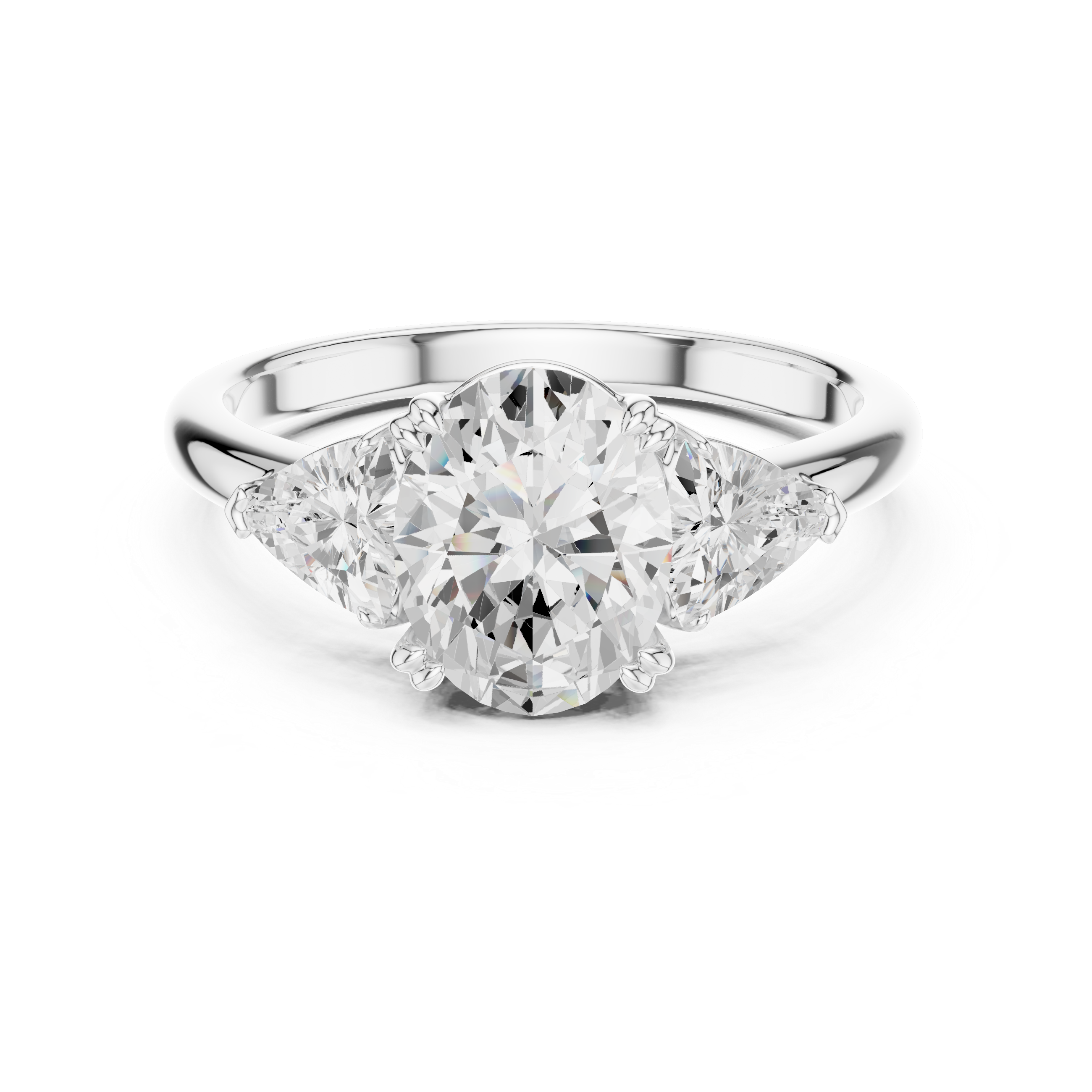 Oval Cut Three Stone Diamond Engagement Ring with Trillion Side Stones