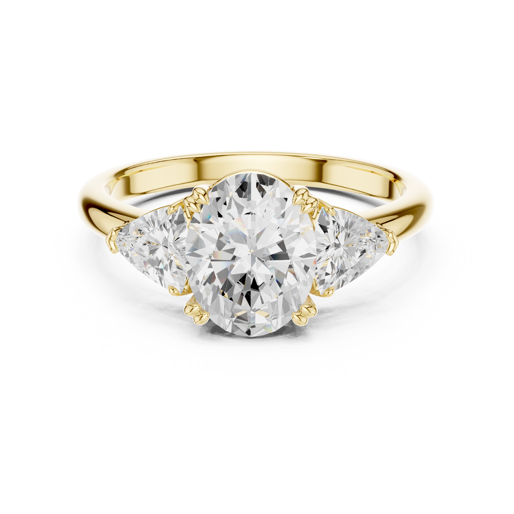 Oval Cut Three Stone Diamond Engagement Ring with Trillion Side Stones