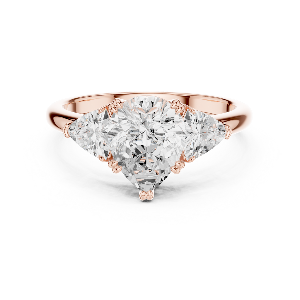 Pear Cut Three Stone Diamond Engagement Ring with Trillion Side Stones
