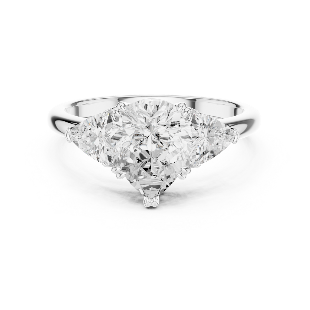 Pear Cut Three Stone Diamond Engagement Ring with Trillion Side Stones