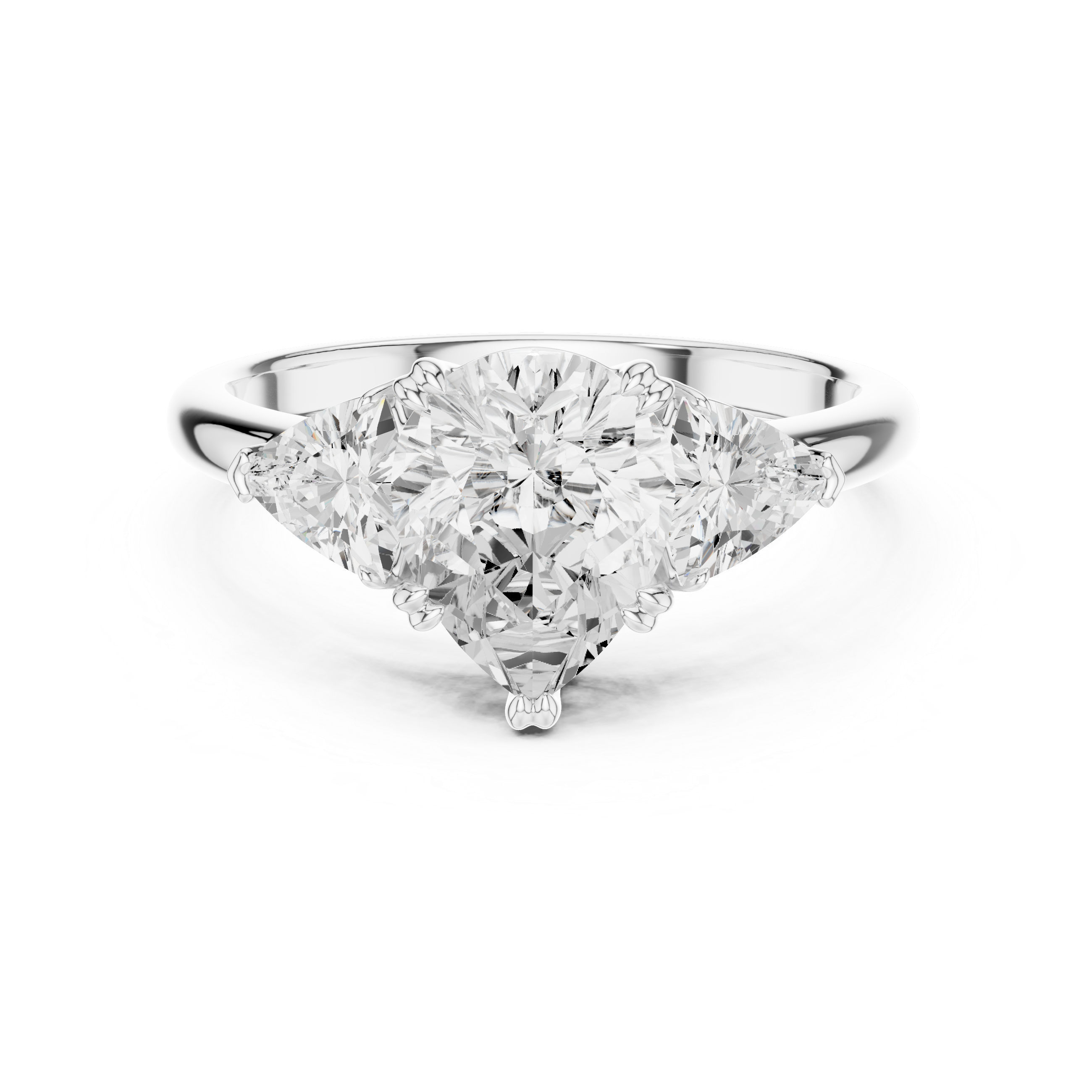 Pear Cut Three Stone Diamond Engagement Ring with Trillion Side Stones