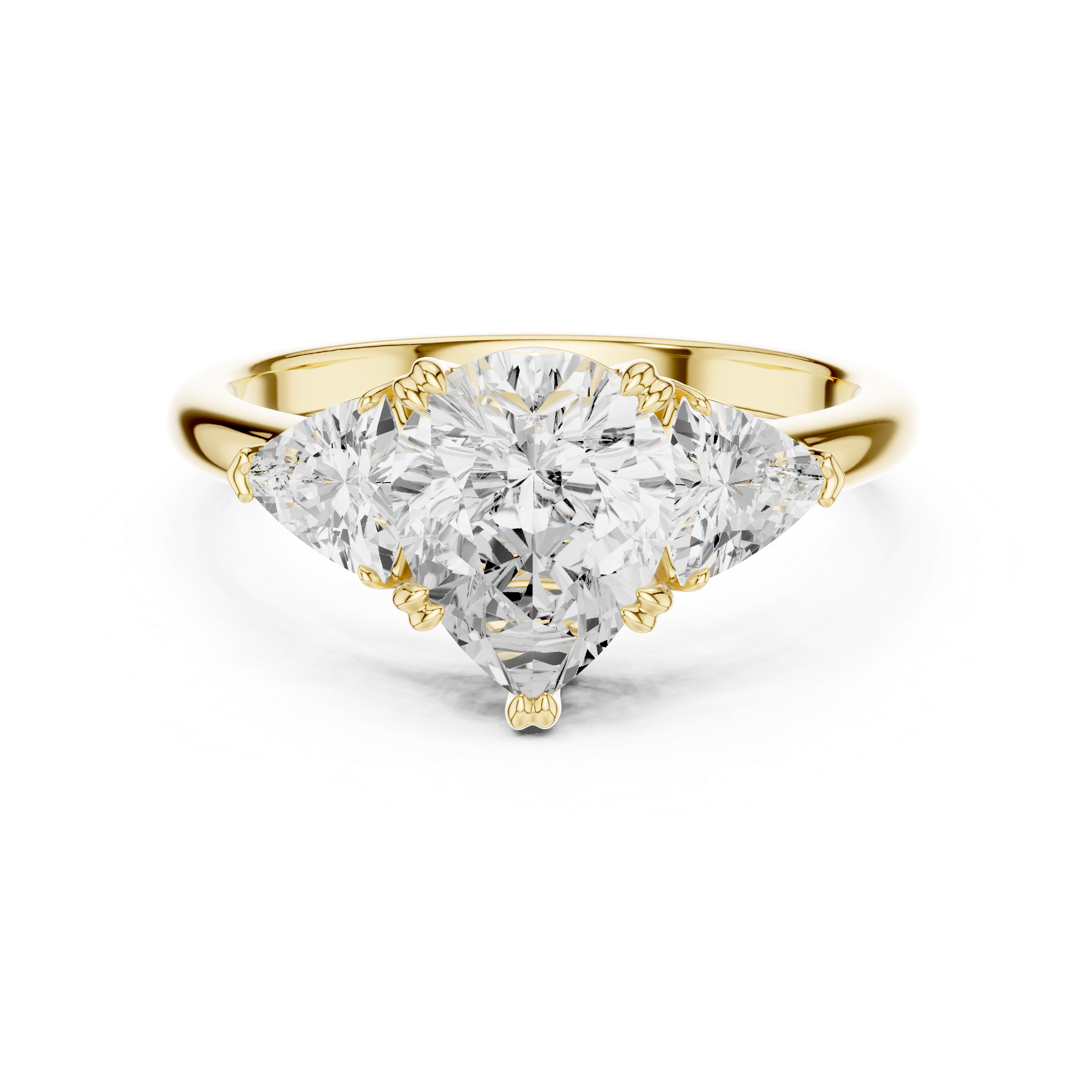 Pear Cut Three Stone Diamond Engagement Ring with Trillion Side Stones