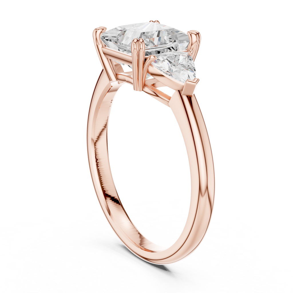 Princess Cut Three Stone Diamond Engagement Ring with Trillion Side Stones