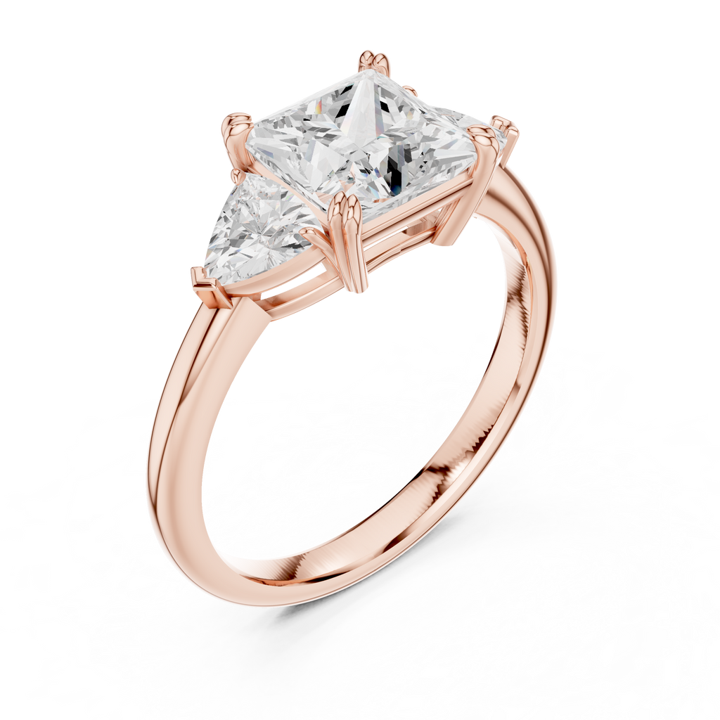Princess Cut Three Stone Diamond Engagement Ring with Trillion Side Stones