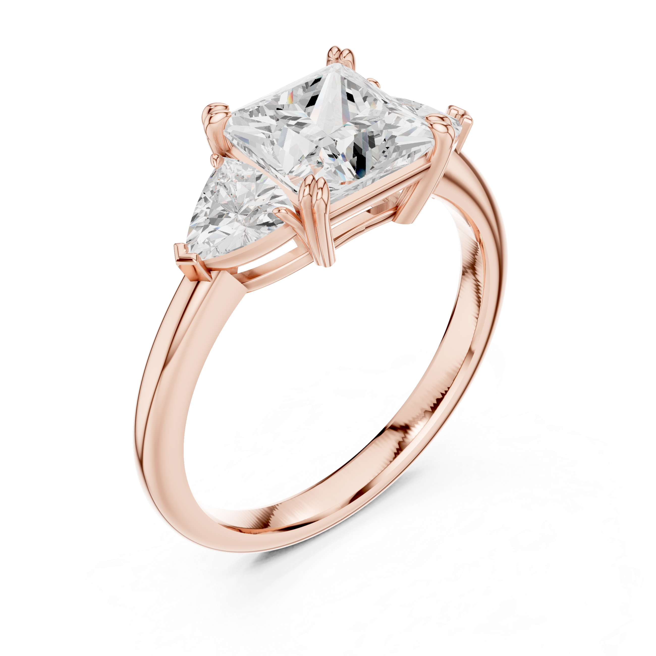 Princess Cut Three Stone Diamond Engagement Ring with Trillion Side Stones