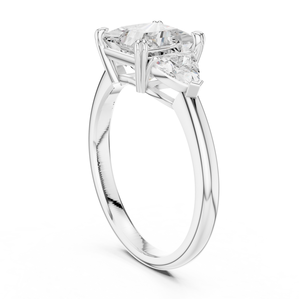 Princess Cut Three Stone Diamond Engagement Ring with Trillion Side Stones