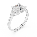 Princess Cut Three Stone Diamond Engagement Ring with Trillion Side Stones