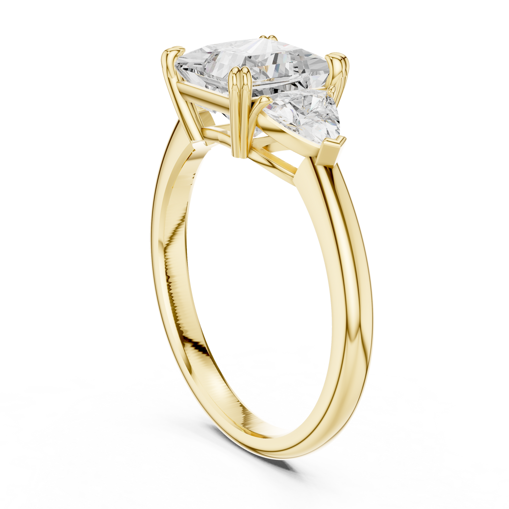 Princess Cut Three Stone Diamond Engagement Ring with Trillion Side Stones
