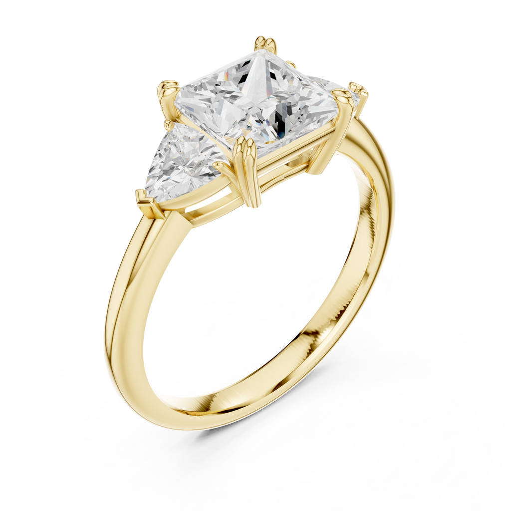 Princess Cut Three Stone Diamond Engagement Ring with Trillion Side Stones
