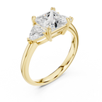 Princess Cut Three Stone Diamond Engagement Ring with Trillion Side Stones